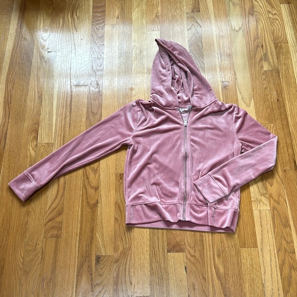 Girls velour hooded sip up sweatshirt size L 12/14 - Picture 1 of 3